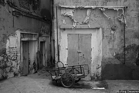 Old Facade in Tiznit, alley, blue, carriage, decay, door, Dou Tourga, facade, Morocco, red