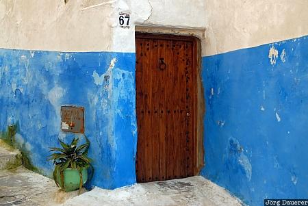 Morocco, Ouda&iuml;a, Rabat-Sal&eacute;-Zemmour-Za&euml;r, blue, door, Kasbah des Oudaias, wall, Rabat, Marokko, Rabat-Sale-Zemmour-Zaer