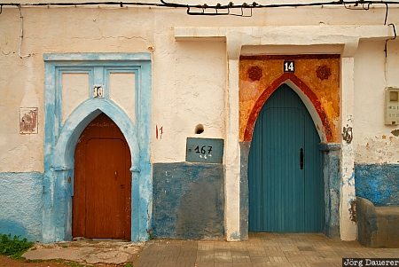 Morocco, Sidi Ifni, Souss-Massa-Dr&acirc;a, blue, door, facade, street, Marokko