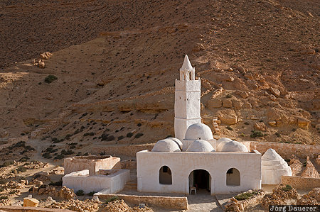 Chenini, Gouvernement Tataouine, TUN, Tunisia, domes, minaret, mosque