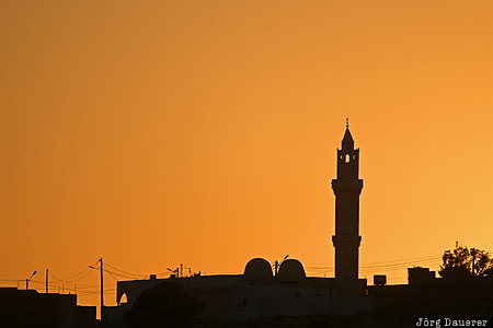 Gouvernement Tataouine, Ksar Oulad Soltane, TUN, Tunisia, evening light, minaret, mosque