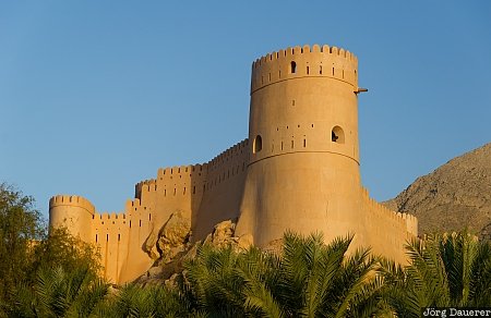 Al Batinah, blue sky, castle, evening light, fort, Nakhal Fort, Nakhl