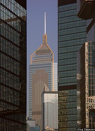 China, Hong Kong, glass, reflexion, sky, blue sky, skyscraper