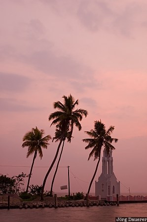 backwaters, Chathanthara B.O, church, evening light, India, Kerala, Kumarakom
