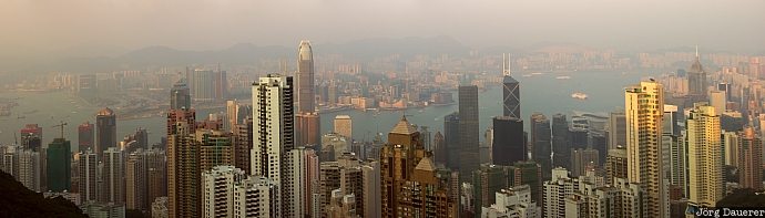 Kowloon, Hong Kong, Victoria Peak, Skyline, evening, soft light, Bank of China, China