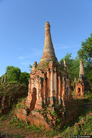 Indein, MMR, Myanmar, Shan State, blue sky, brick, buddhist Pagoda, Burma