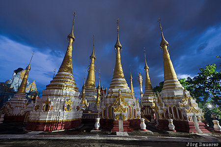 MMR, Myanmar, Nyaung Shwe, Shan State, blue hour, buddhist Pagoda, burma