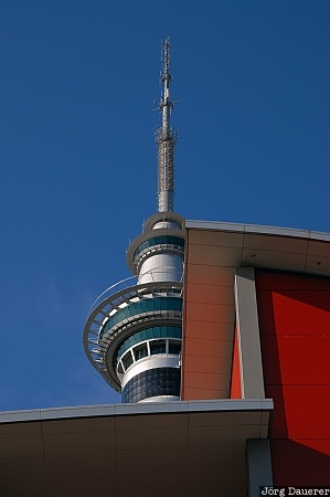 New Zealand, Auckland, Grafton, blue sky, red, skytower, steel