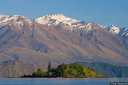 New Zealand, Wanaka, clouds, green, island, lake wanaka, mountains, Otago, Neuseeland