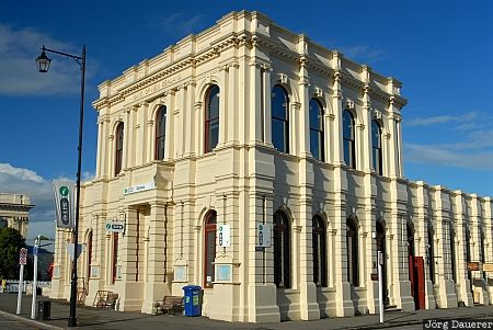 New Zealand, Oamaru, blue sky, door, facade, limestone, Otago, Neuseeland