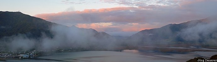 New Zealand, Marlborough, Havelock, south island, coast, coastline, fog, Neuseeland