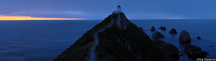 Nugget Point Lighthouse, New Zealand, Otago, New Haven, beach, blue hour, coast, lighthouse, pacific ocean, rocks
