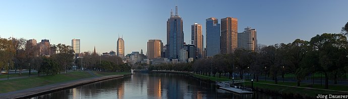 Melbourne Skyline and Yarra River, Australia, Victoria, Melbourne, morning light, river, reflexion, skyline, skyscraper, Yarra River