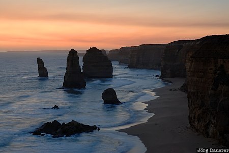 The Twelve Apostles, Australia, Victoria, Great Ocean Road, sunset, southern ocean, beach, sea stack, sea, coast