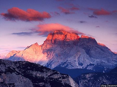 Sunrise Dolomite Alps, mountains sunrise, alpenglow, Italy, Belluno, tre cime, Drei Zinnen, Italien, Italia