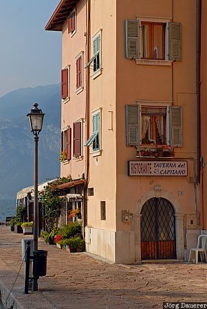 Porto di Brenzone evening light, facade, harbor, Italy, Lago di Garda, Lake Garda, Magugnano, Italien, Italia