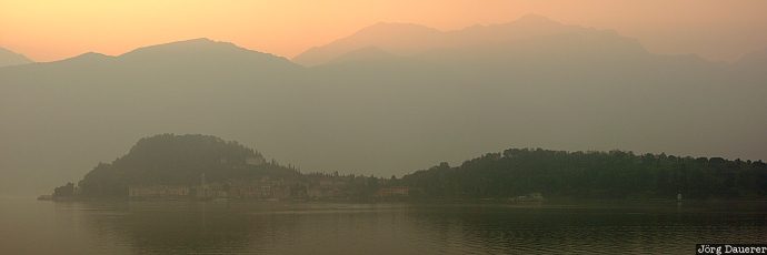 Bellagio, Lago di Como, Italy, peninsula, sunrise, fog, mist, Italien, Italia
