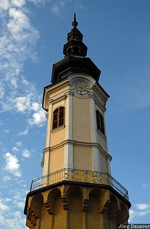 Austria, Styria, Bad Radkersburg, blue sky, clock, clouds, tower