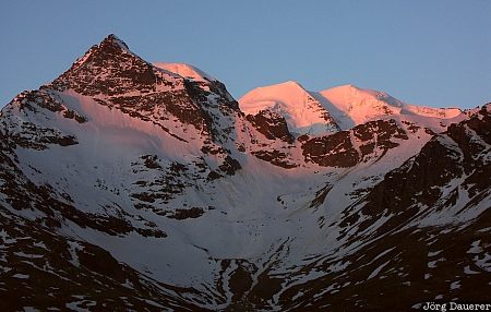 Piz Pal&uuml;, Switzerland, Bernina Pass, Graub&uuml;nden, Pontresina, alpenglow, mountain, Schweiz, Graubuenden