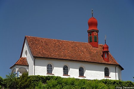 Switzerland, Obwalden, Melchsee-Frutt, Ranft, blue sky, church, hill, Schweiz