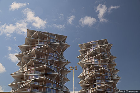 Capital Region, Denmark, DNK, Kalvebod Brygge, blue sky, clouds, Kaktus Towers, Copenhagen, D&auml;nemark, Daenemark