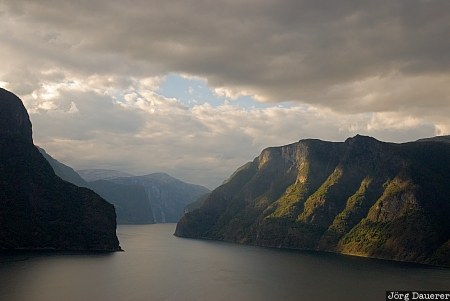 Aurlandsfjord Aurlandsfjord, clouds, evening light, fjord, Kvammadalen, mountains, Norway, Sogn og Fjordane, Norwegen, Norge