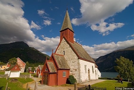 Dale Church Dale Church, blue sky, church, clouds, Dale Kyrkje, Høyheimsvik, Lusterfjord, Norway, Skjolden, Sogn og Fjordane