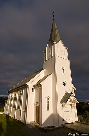 Eidet, Nordland, Norway, Straumsj&oslash;en, archipelago, church, clouds, Norwegen, Norge