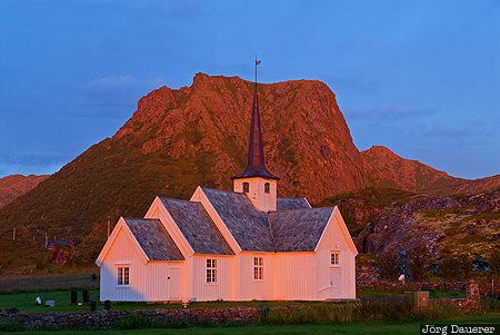 Church of Langenes chapel, church, Langenes, Langøya, morning light, Nordland, Norway, Norwegen, Norge