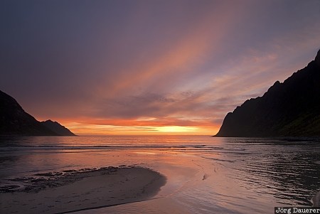 Sunset, clouds, Ersfjord, evening light, low clouds, Norway, norwegian Sea, red clouds, senja, Skaland