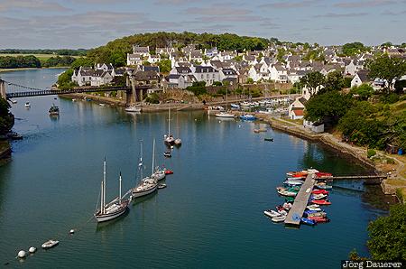 Bono, Bretagne, France, boats, bridge, clouds, green, Brittany, Frankreich