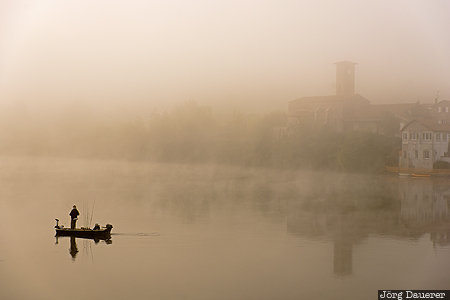 Saint-Sylvestre-sur-Lot Aquitaine, FRA, France, Saint-Sylvestre-sur-Lot, blue hour, church, fog
