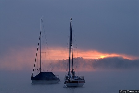Fog at Ammersee Fog at Ammersee, Germany, Bavaria, Schondorf am Ammersee, Unterschondorf, Ammersee, boats, fog, lake, mist