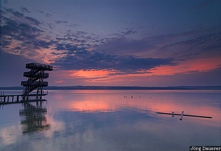 Bavaria, Germany, Holzhausen, Utting am Ammersee, Ammersee, diving platform, lake, Utting, Deutschland, Bayern