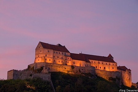 Burghausen Castle Upper Bavaria, bavaria, Burghausen, castle, colorful clouds, evening light, floodlight, Germany, Deutschland, Bayern