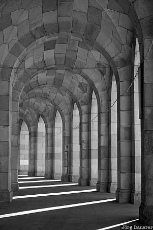 arcade walk, back-lit, Bavaria, Bayern, columns, Congress Hall, Germany, Nuremberg, Deutschland, N&uuml;rnberg, Nuernberg