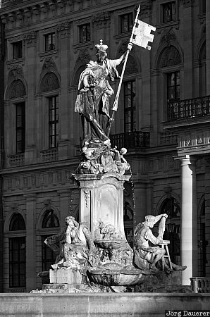 Germany, W&uuml;rzburg, Bavaria, black and white, evening light, fountain, franconia, Deutschland, Bayern, Wuerzburg