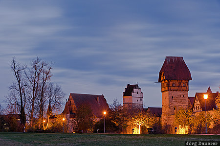 Bavaria, DEU, Dinkelsb&uuml;hl, Germany, blue hour, city wall, evening light, Deutschland, Bayern, Dinkelsbuehl