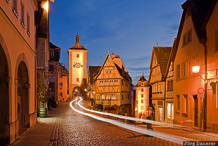 Bavaria, DEU, Germany, Rothenburg ob der Tauber, blue hour, evening light, flood lit, Deutschland, Bayern