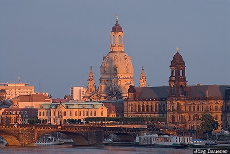 Dresden, Germany, church, elbe, evening light, Frauenkirche, river, Saxony, Deutschland, Sachsen