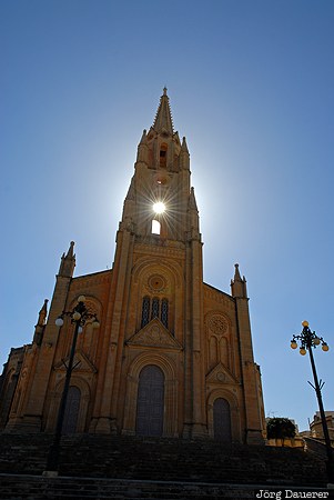 Ghajnsielem, Malta, Gozo, MLT, back-lit, blue sky, church