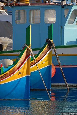 Malta, Marsaxlokk, blue sky, colorful, detail, fishing boat, harbor