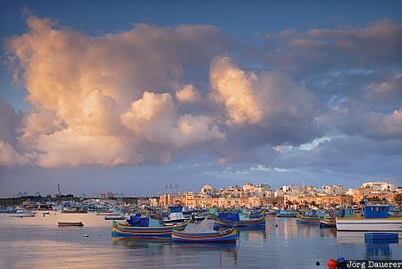 Malta, Marsaxlokk, blue sky, colorful, fishing boat, harbor, Luzzus