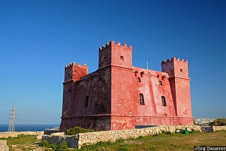 Id-Dahar, Malta, blue sky, castle, evening light, Marfa Ridge, mediterranean sea