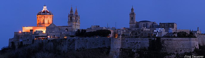 Mdina Cathedral Malta, Mtarfa, artificial light, blue hour, cathedral, church, floodlight