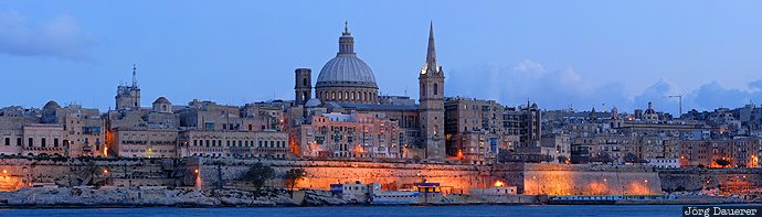 Malta, Valletta, MLT, blue hour, Carmelite Church, church, cupola