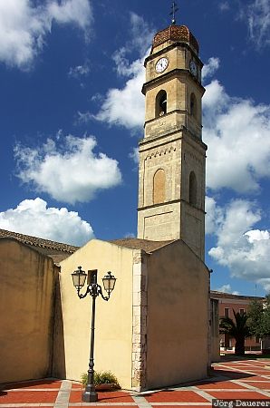 Church of Assemini, Italy, Sardinia, Assemini, tower, sea, mediterranean sea, sky, clouds, street light