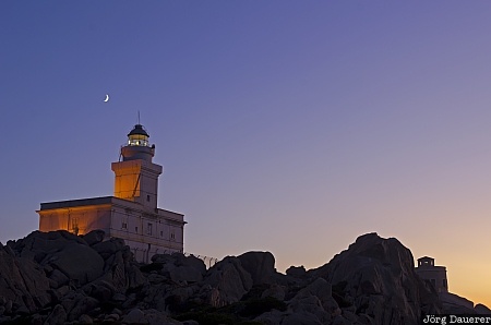 blue hour, blue sky, Capo Testa, floodlit, granite, Italy, lighthouse, Sardinia, Italien, Italia, Sardinien, Sardegna