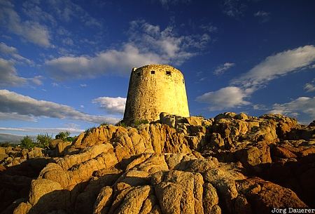 Italy, Sardinia, Torre di Bari, blue sky, cliffs, clouds, coast, Italien, Italia, Sardinien, Sardegna