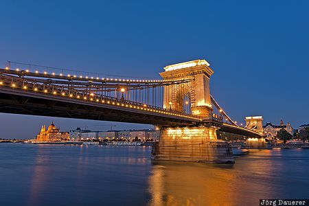 Budapest, HUN, Hungary, blue hour, bridge, Chain Bridge, danube